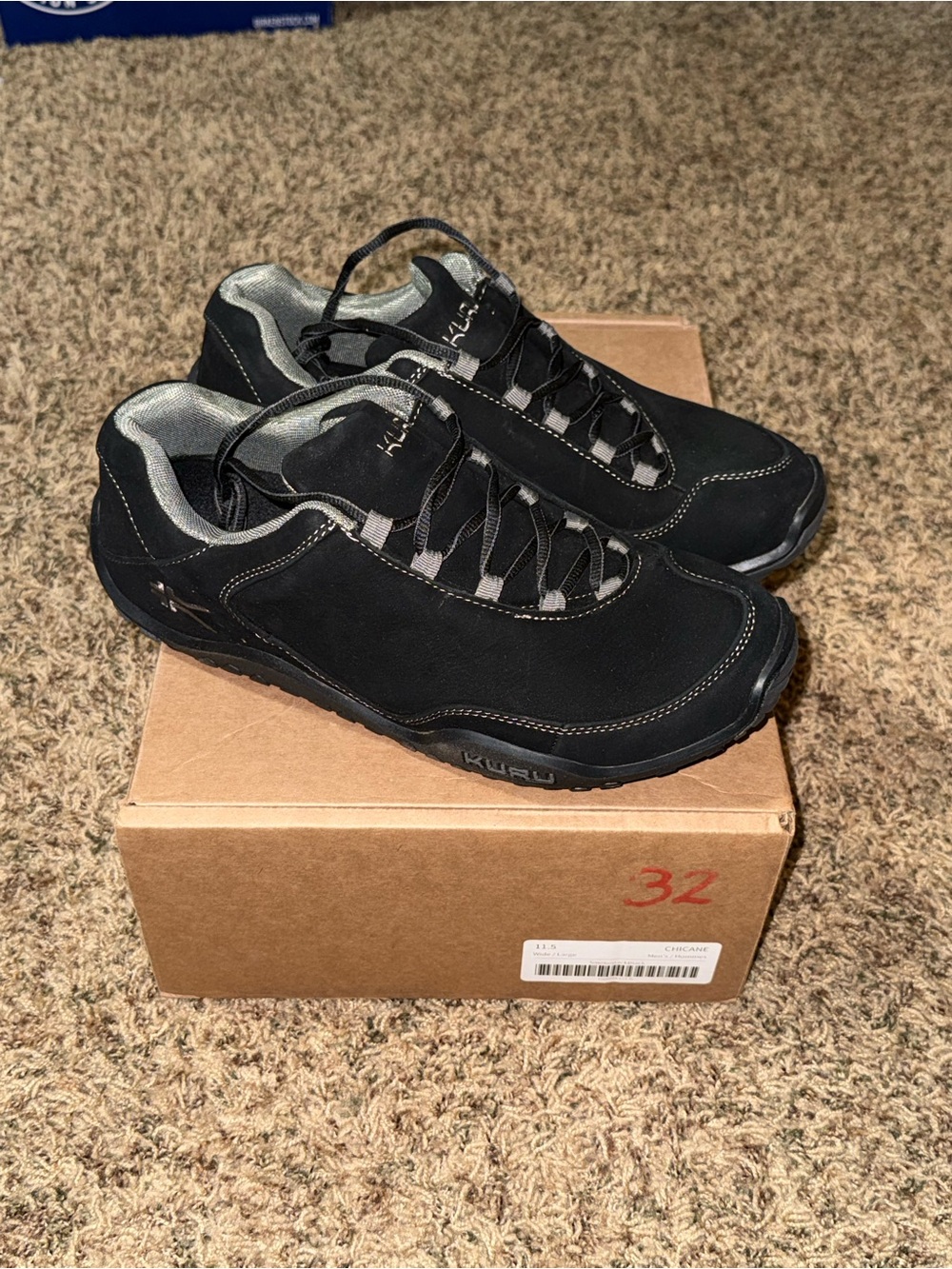 KURU Mens Chicane Sneaker 11.5 Wide Black Leather Hiking Walking Casual Shoe